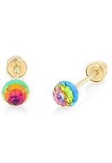 lovable fine finish rainbow round disco ball stud earrings for kids 